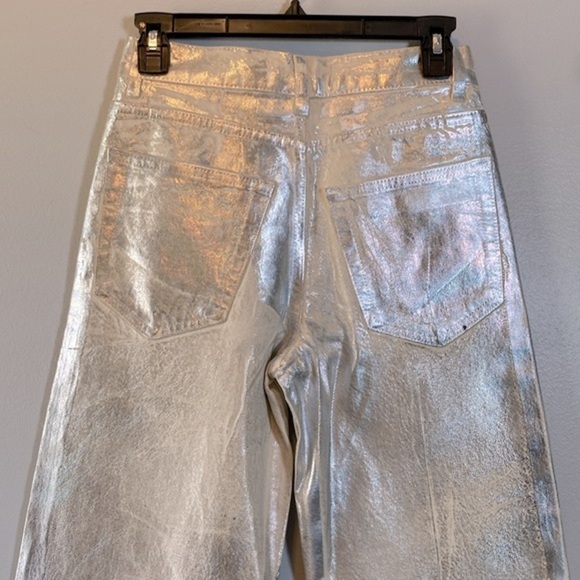 Zara Metallic Jeans NWOT Womens US 2 Silver The Boy Boy Fit Painted Blogger Fave - Picture 11 of 16